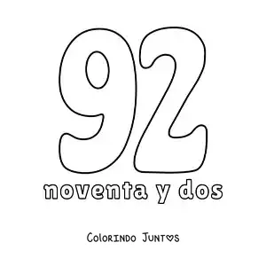 Desenho para colorir de ficha do número 92 para aprender os números naturais