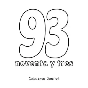 Desenho para colorir de ficha do número 93 para aprender os números naturais