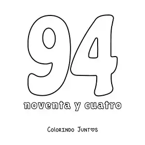 Desenho para colorir de ficha do número 94 para aprender os números naturais