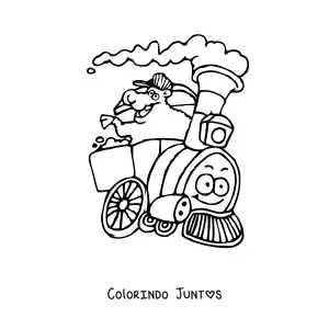 Desenho para colorir de uma ovelha animada em um trem