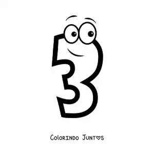 Desenho para colorir do número 3 animado para crianças
