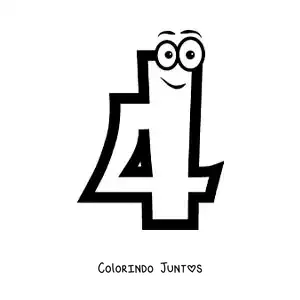 Desenho para colorir do número 4 animado para crianças
