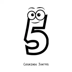 Desenho para colorir do número 5 animado para crianças