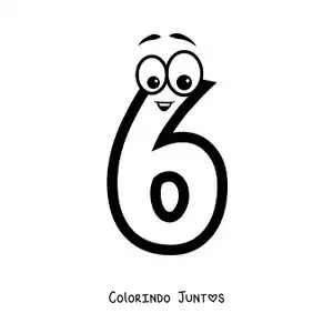 Desenho para colorir do número 6 animado para crianças