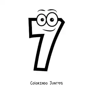 Desenho para colorir do número 7 animado para crianças