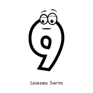 Desenho para colorir do número 9 animado para crianças