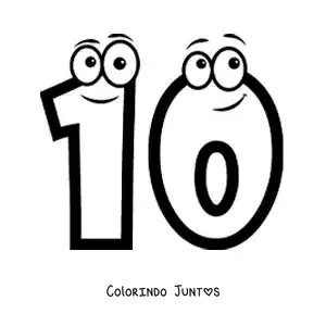 Desenho para colorir do número 10 animado para crianças