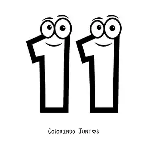 Desenho para colorir do número 11 animado para crianças