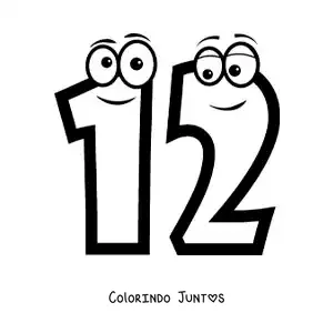 Desenho para colorir do número 12 animado para crianças