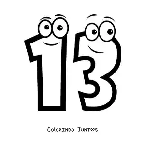 Desenho para colorir do número 13 animado para crianças