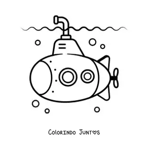 Desenho para colorir de um submarino debaixo d'agua em estilo desenho animado