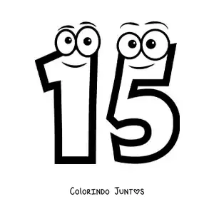 Desenho para colorir do número 15 animado para crianças