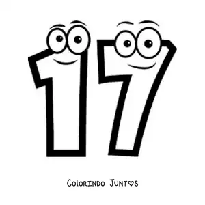 Desenho para colorir do número 17 animado para crianças