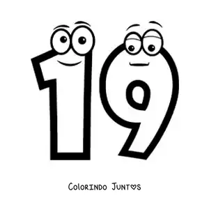 Desenho para colorir do número 19 animado para crianças