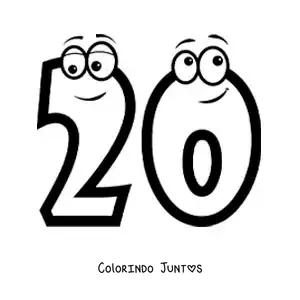Desenho para colorir do número 20 animado para crianças
