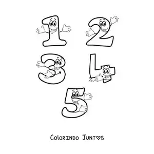 Desenho para colorir dos números de 1 a 5 animados para crianças