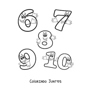 Desenho para colorir dos números de 6 a 10 animados para crianças