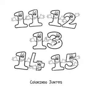 Desenho para colorir dos números de 11 a 15 animados para crianças