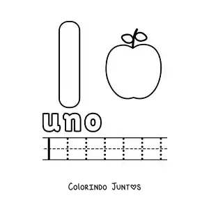 Desenho para colorir do número 1 com objetos para aprender a contar e traçar