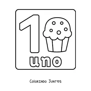 Desenho para colorir do número 1 com objetos para aprender a contar