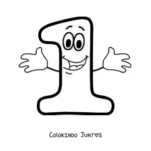 Desenho para colorir do número 1 animado dançando para crianças