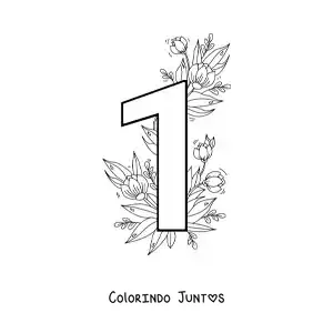 Desenho para colorir do número 1 decorado com flores