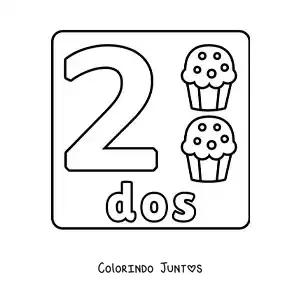Desenho para colorir do número 2 com objetos para aprender a contar