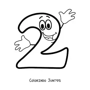 Desenho para colorir do número 2 animado dançando para crianças