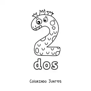 Desenho para colorir do número 2 em forma de monstro animado de Halloween