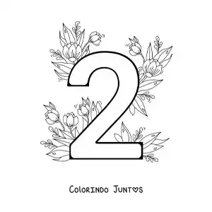 Desenho para colorir do número 2 decorado com flores