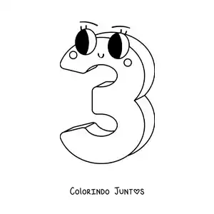 Desenho para colorir do número 3 animado infantil