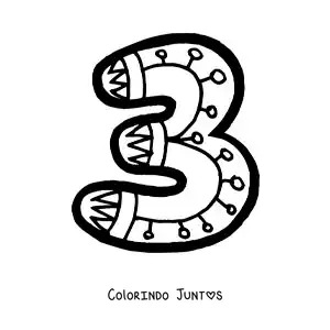 Desenho para colorir do número 3 grande para crianças da pré-escola