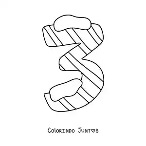 Desenho para colorir do número 3 decorado para crianças