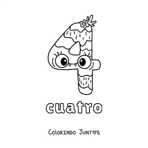 Desenho para colorir do número 4 em forma de monstro animado de Halloween