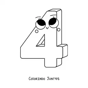 Desenho para colorir do número 4 animado infantil