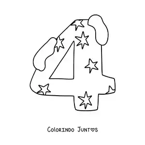 Desenho para colorir do número 4 decorado para crianças