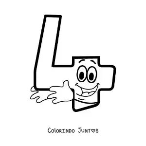 Desenho para colorir do número 4 animado dançando para crianças