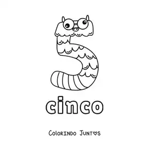 Desenho para colorir do número 5 em forma de monstro animado de Halloween