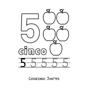 Desenho para colorir do número 5 com objetos para aprender a contar