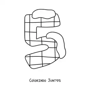 Desenho para colorir do número 5 decorado para crianças