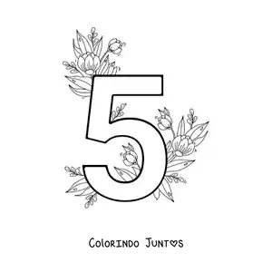 Desenho para colorir do número 5 decorado com flores