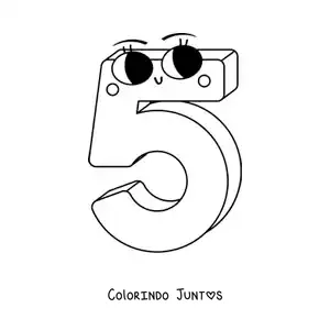 Desenho para colorir do número 5 animado infantil
