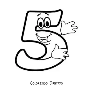 Desenho para colorir do número 5 animado dançando para crianças