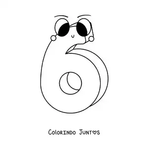 Desenho para colorir do número 6 animado infantil