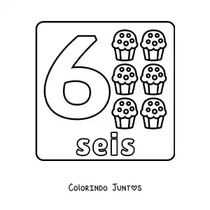 Desenho para colorir do número 6 com objetos para aprender a contar