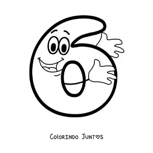 Desenho para colorir do número 6 animado dançando para crianças