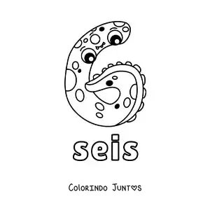 Desenho para colorir do número 6 em forma de monstro animado de Halloween