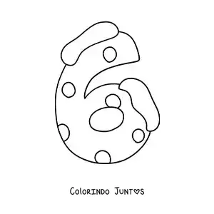 Desenho para colorir do número 6 decorado para crianças