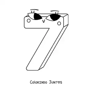 Desenho para colorir do número 7 animado infantil