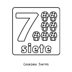 Desenho para colorir do número 7 com objetos para aprender a contar